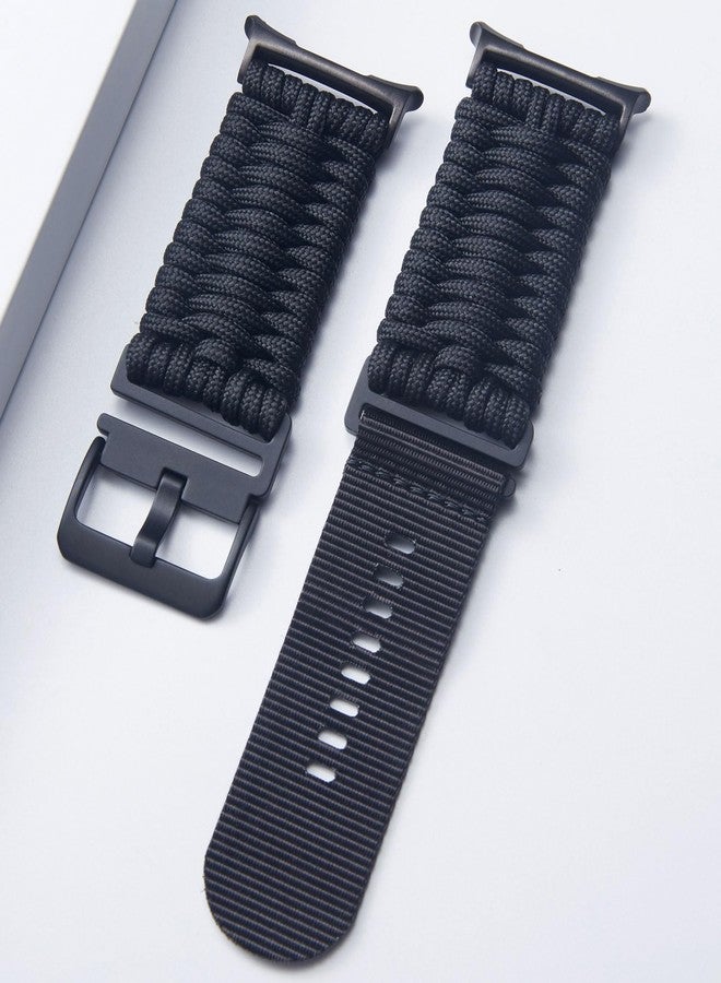 BINLUN Watch Bands Compatible with Samsung Galaxy Watch Ultra 47mm Smartwatch Replacement Band Braided 550 Paracord Nylon Sport Strap for Men Women (Black) - Image 2