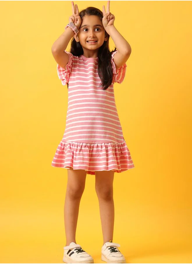 Anthrilo Striped Ruffle Sleeve Dress by Styli