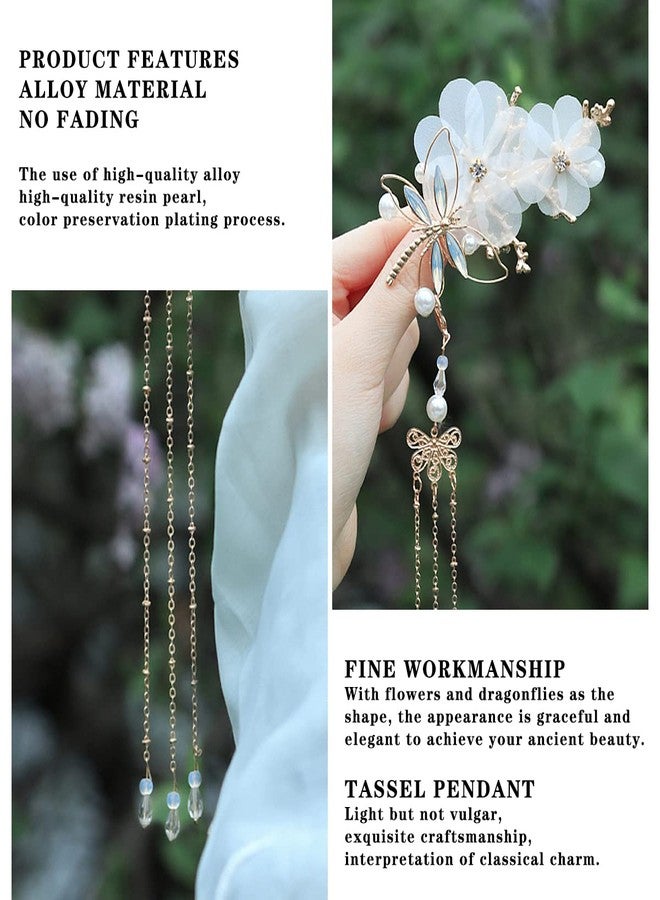 FERCAISH New Dragonfly Tassel Hair Clip, Classic Style Pearl Hair Clip Hair Accessories for Traditional Clothes Festive Wedding Cosplay - Image 3