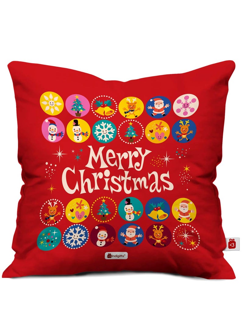 Indigifts Indigifts Merry Christmas Print Red Cushion Cover 12x12 with Filler (Xmas, Him, Boy, Girl, Dad, Mom, Friends, Family) - Christmas Decorations  - Image 1