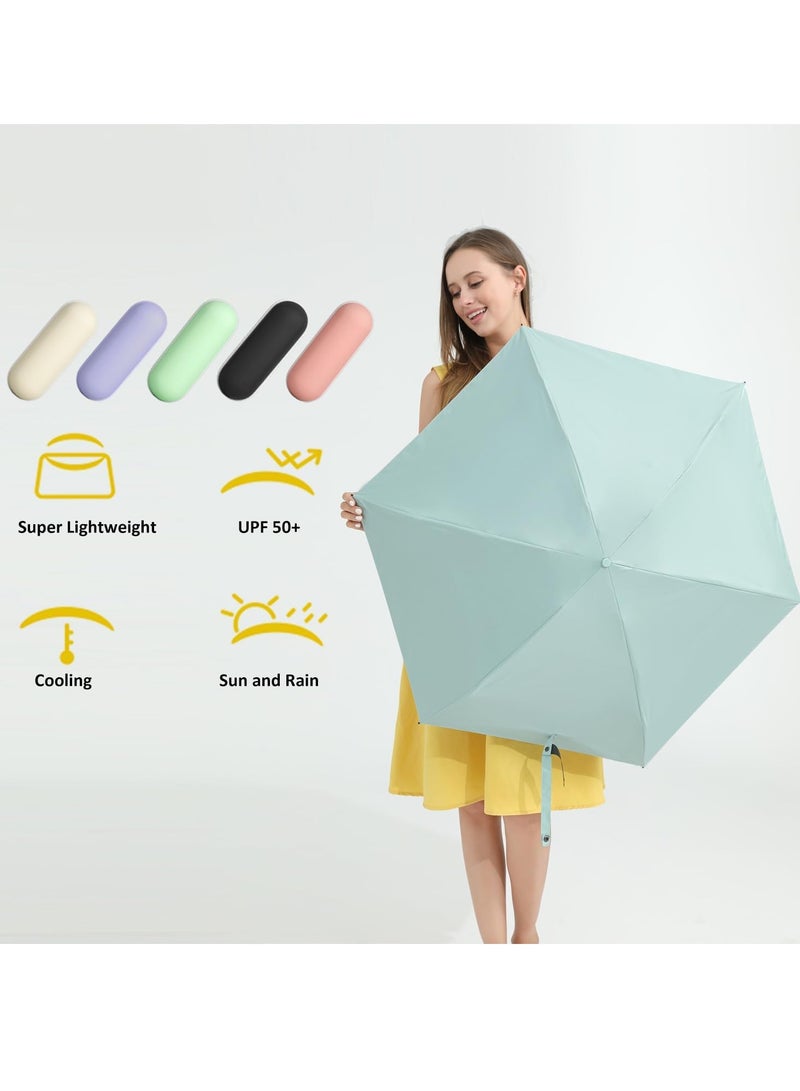 Meetion مظلة سفر صغيرة للحقيبة مع غلاف - مظلة صغيرة مدمجة للحماية من أشعة الشمس خفيفة الوزن ومظلة جيب صغيرة مع غلاف للنساء والرجال (1 قطعة، أخضر) - Image 3