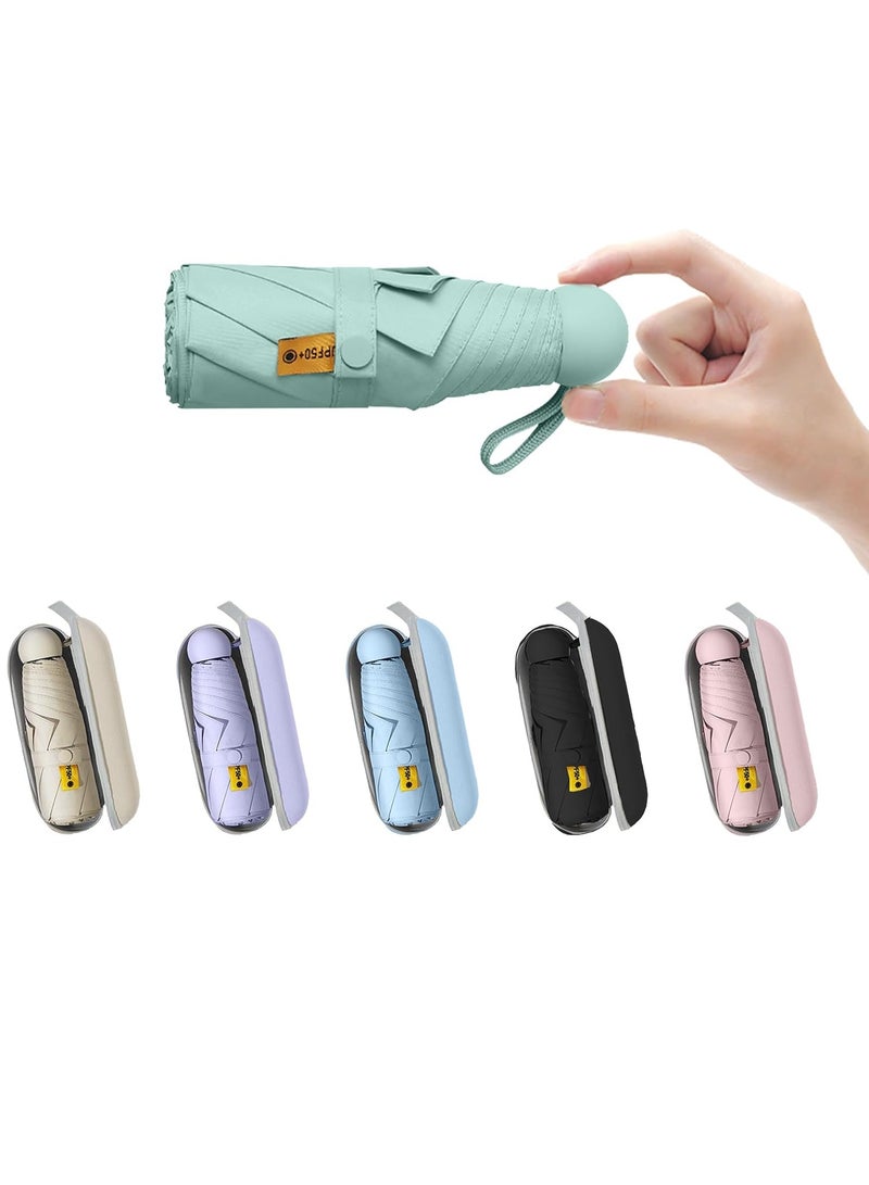 Meetion مظلة سفر صغيرة للحقيبة مع غلاف - مظلة صغيرة مدمجة للحماية من أشعة الشمس خفيفة الوزن ومظلة جيب صغيرة مع غلاف للنساء والرجال (1 قطعة، أخضر) - Image 1