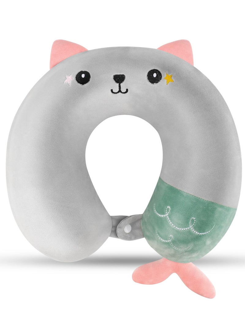 Excefore Travel Pillow for Kids, Cute Animal Neck Support for Children Pillow Memory Foam Airplane Pillow U Shaped Travel Pillow for Airplane Train Car Travel Sleeping Camping, Grey - Image 1