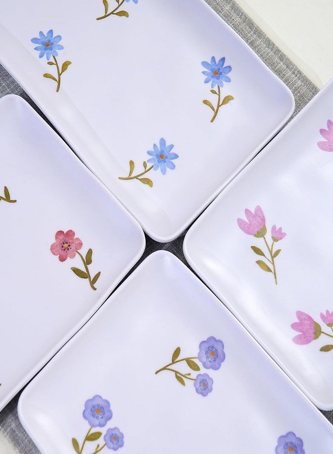 Lechoo 14" Rectangular Melamine Floral Serving Tray, 4pcs Stylish Flower Snack Serving Platter Set, Shatterproof Dinnerware Dishes for Outdoor Indoor Dining Entertaining Parties Garden Reusable Spring - Image 3