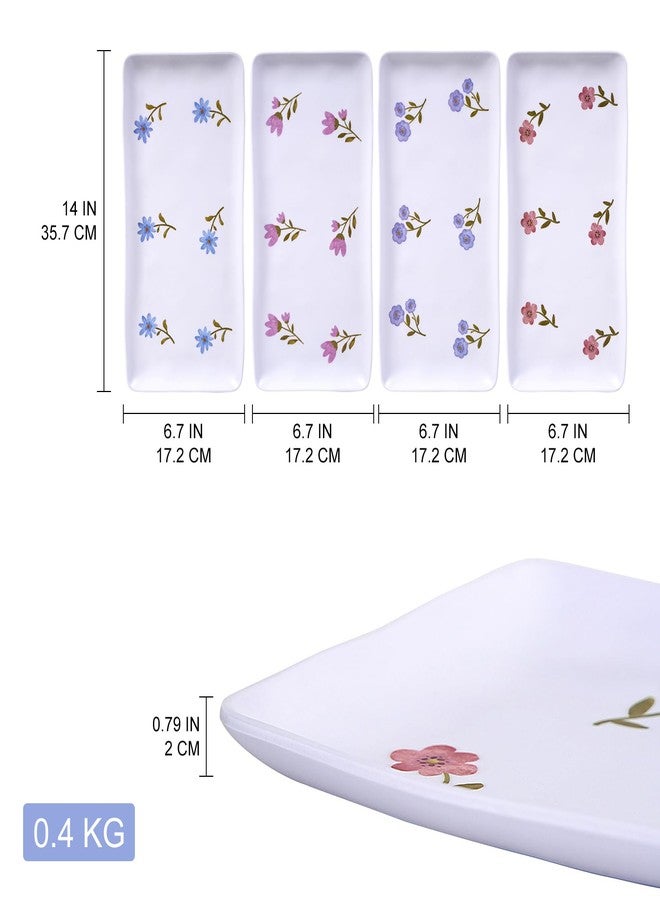 Lechoo 14" Rectangular Melamine Floral Serving Tray, 4pcs Stylish Flower Snack Serving Platter Set, Shatterproof Dinnerware Dishes for Outdoor Indoor Dining Entertaining Parties Garden Reusable Spring - Image 2