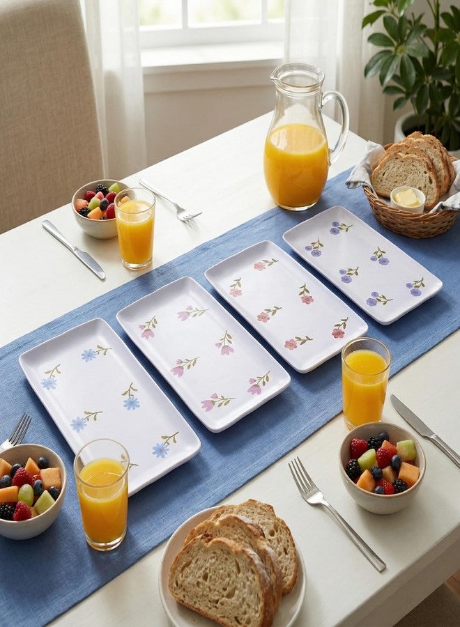 Lechoo 14" Rectangular Melamine Floral Serving Tray, 4pcs Stylish Flower Snack Serving Platter Set, Shatterproof Dinnerware Dishes for Outdoor Indoor Dining Entertaining Parties Garden Reusable Spring - Image 5
