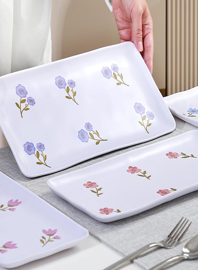 Lechoo 14" Rectangular Melamine Floral Serving Tray, 4pcs Stylish Flower Snack Serving Platter Set, Shatterproof Dinnerware Dishes for Outdoor Indoor Dining Entertaining Parties Garden Reusable Spring - Image 4