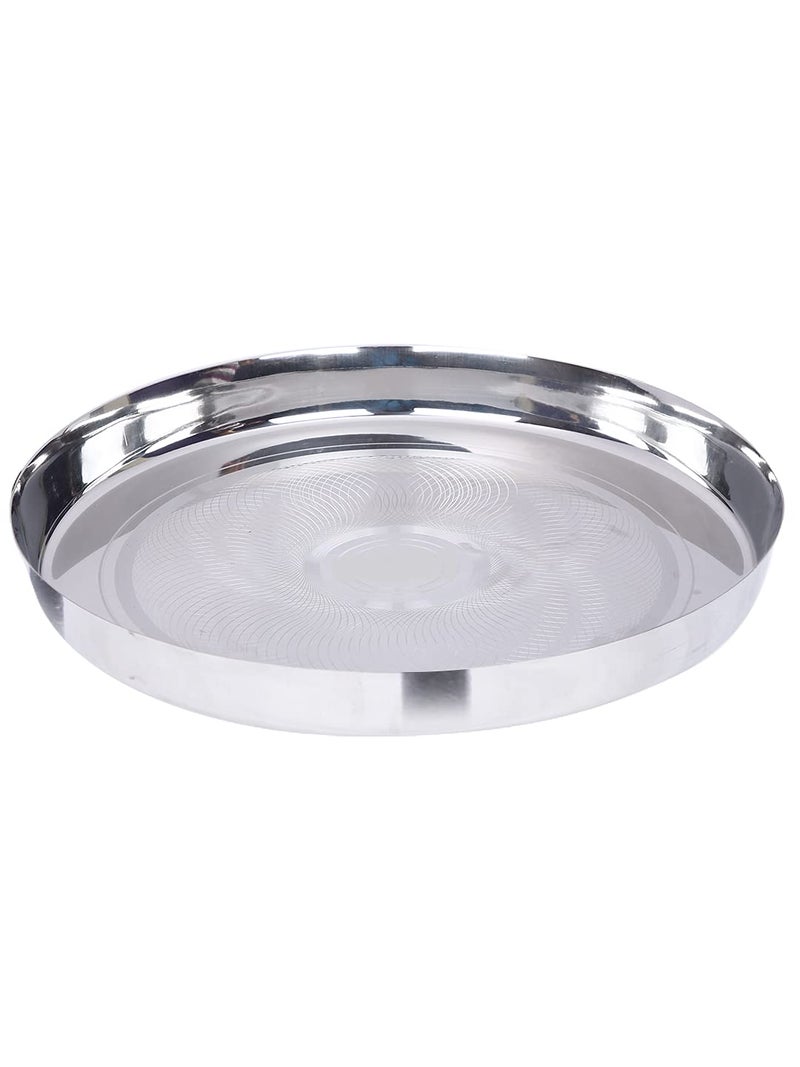 neelam Stainless Steel 13, 22 Gauge Diamond Bangdi Design Guj. Sada Thali, Perfect for Daily Use, Special Occasions, Durable Food Grade Material, Stylish Look, Ideal for Home, 27.5 cm, Set of 6 - Image 2