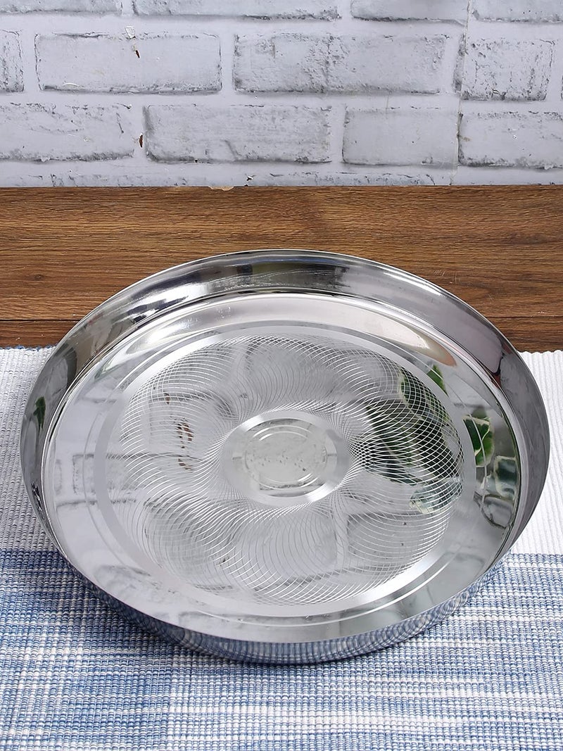neelam Stainless Steel 13, 22 Gauge Diamond Bangdi Design Guj. Sada Thali, Perfect for Daily Use, Special Occasions, Durable Food Grade Material, Stylish Look, Ideal for Home, 27.5 cm, Set of 6 - Image 1