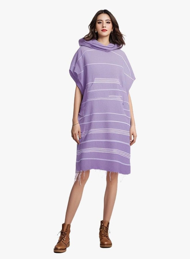 Sufeasdf 1pcs Turkish Cotton Surf Poncho Changing Towel Swim Robe with Pocket Plus Size Swim Cover Up Wearable Towel Hooded Beach Towel for Adult Man Women Beach Pool (Purple, M) - Image 2