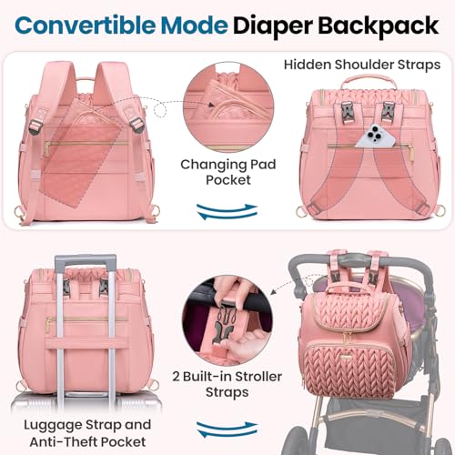 Tealari 4 in 1 Convertible Diaper Bag Backpack,Waterproof Baby Diaper Bag with Changing Pad,Converts into Baby Tote Bag,Diaper Backpack,Stroller Bag and Crossbody Diaper Bag - Image 4