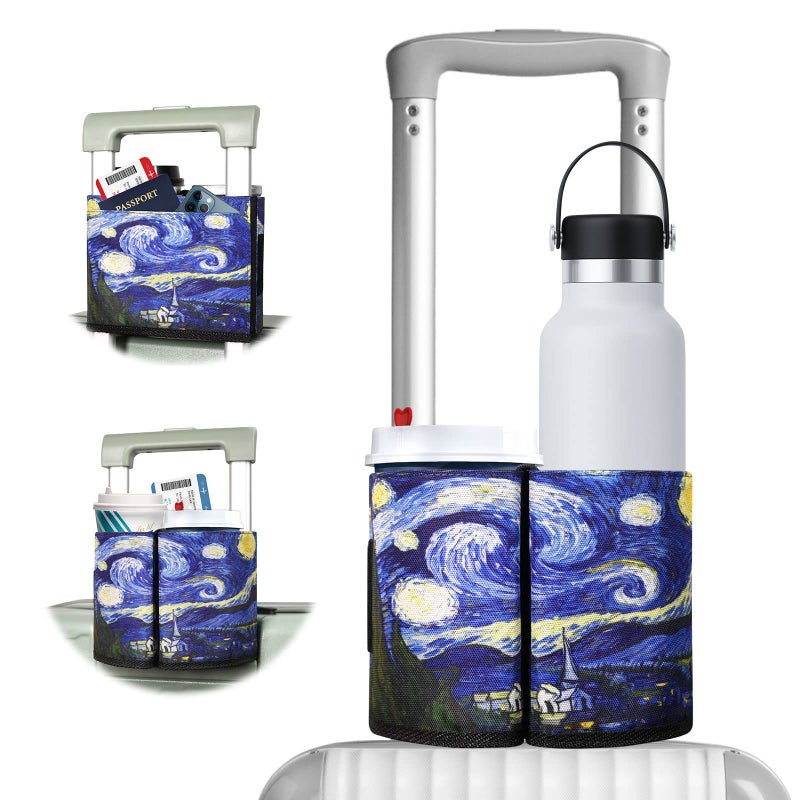 ACdream Luggage Cup Holder, Suitcase Drink Carrier, Free Hand Portable Water and Coffee Caddy Attachment, Flight Attendant Gift Gadgets, Airport Travel Accessories for Airplane, Starry Night - Image 1