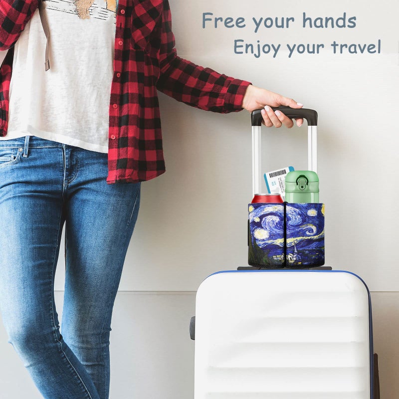 ACdream Luggage Cup Holder, Suitcase Drink Carrier, Free Hand Portable Water and Coffee Caddy Attachment, Flight Attendant Gift Gadgets, Airport Travel Accessories for Airplane, Starry Night - Image 5