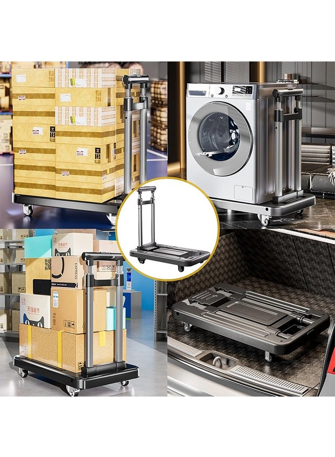 JCB CHIC عربة يدوية محمولة، عربة يدوية خفيفة الوزن قابلة للطي مع مقبض تصغير وعجلات كتم الصوت بزاوية 360 درجة، عربة يدوية للخدمة الشاقة للتحميل والنقل والتسوق والمنزل والمستودعات والأماكن الخارجية - Image 5