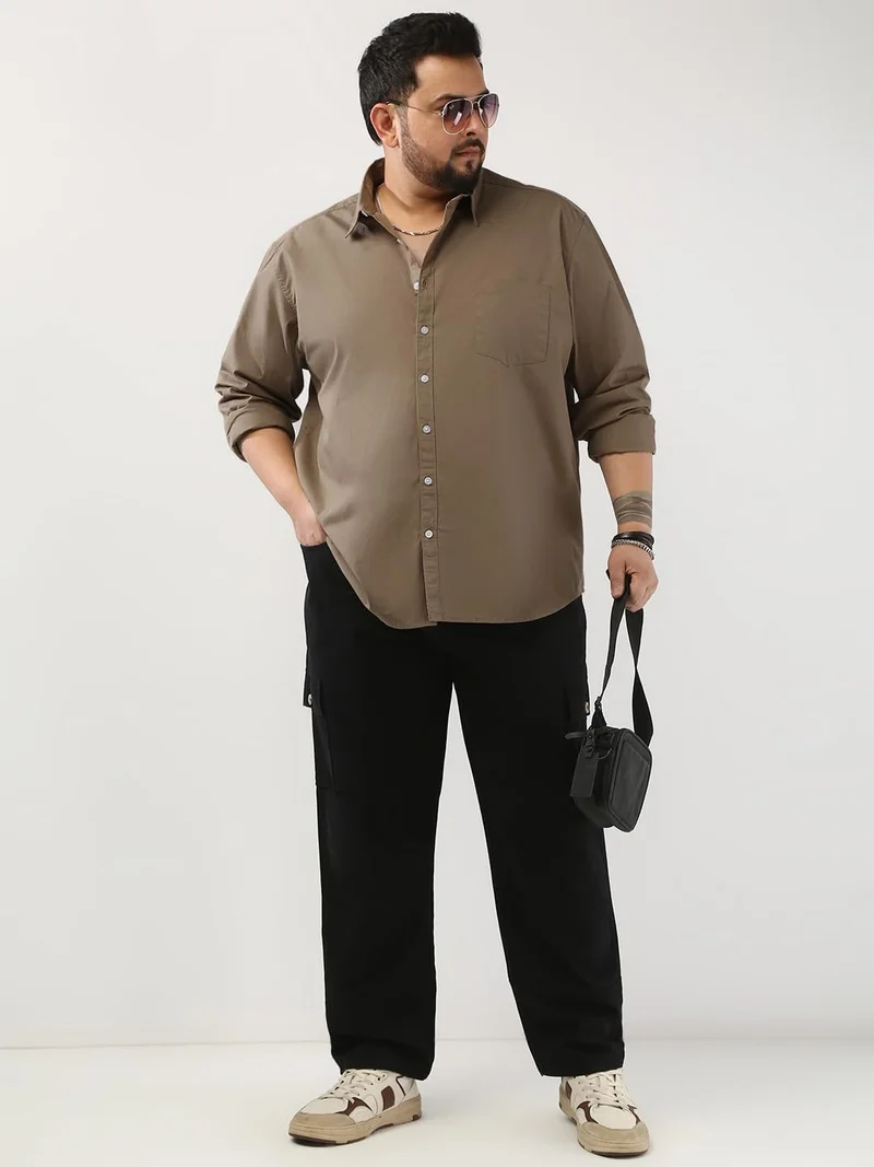 Urbano Fashion  Urbano Plus Men's Light Brown Cotton Full Sleeve Regular Fit Casual Solid Shirt  | Best Price UAE