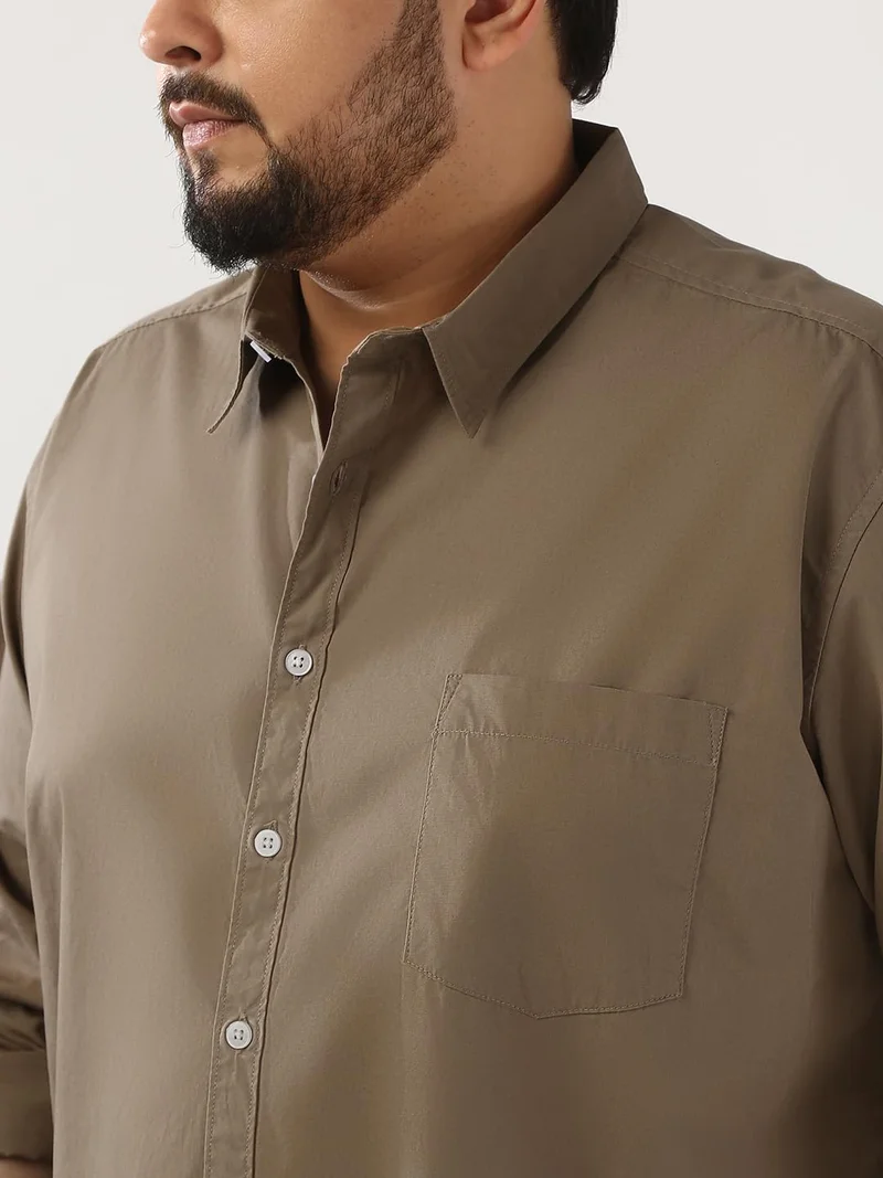 Urbano Fashion  Urbano Plus Men's Light Brown Cotton Full Sleeve Regular Fit Casual Solid Shirt  | Best Price UAE