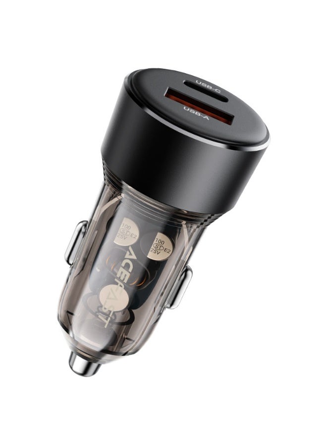 ACEFAST B12 60W 1USB A & 1USB C, Dual Ports Fast Charging Car Charger - Black, Suitable for phones / tablets / game consoles, etc. - Image 1