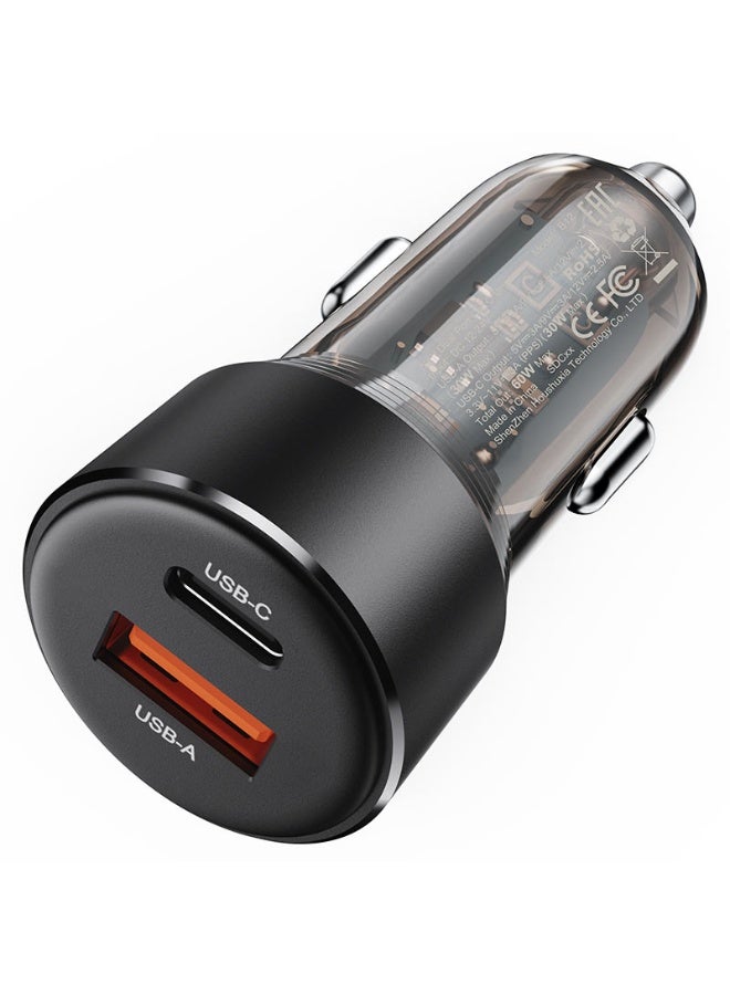 ACEFAST B12 60W 1USB A & 1USB C, Dual Ports Fast Charging Car Charger - Black, Suitable for phones / tablets / game consoles, etc. - Image 3