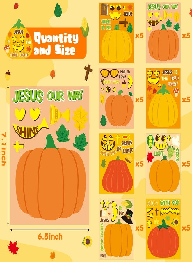 CY2SIDE Fall Religious Pumpkin Stickers - 40PCS Jesus Religious Make a Face Sticker Game for Kids School Reward DIY Christian Pumpkin Sticker Fall Thanksgiving Party Favors for Sunday School Activity - Image 2