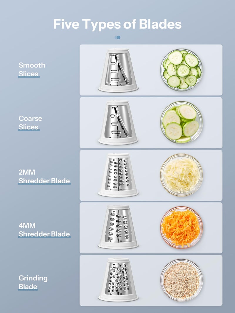 Reemix Electric Cheese Grater, Reemix 5 Multi Blade Cheese Shredder Salad Maker, One Touch Easy Control, Multi Salad Maker for Vegetables, Cheeses and Nuts, White - Image 3