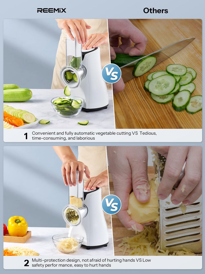 Reemix Electric Cheese Grater, Reemix 5 Multi Blade Cheese Shredder Salad Maker, One Touch Easy Control, Multi Salad Maker for Vegetables, Cheeses and Nuts, White - Image 5