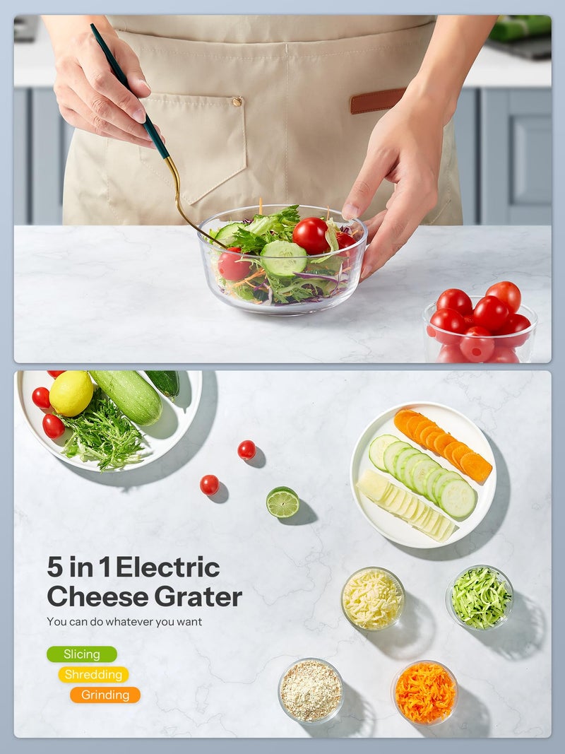 Reemix Electric Cheese Grater, Reemix 5 Multi Blade Cheese Shredder Salad Maker, One Touch Easy Control, Multi Salad Maker for Vegetables, Cheeses and Nuts, White - Image 4