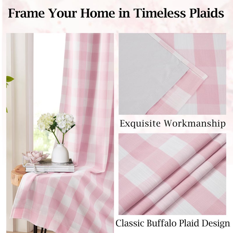 Bapawfish Pink White Buffalo Plaid Full Blackout Curtains 84 Inches Long,Girls Room Thermal Insulated Drapes for Bedroom Living Room,Modern Window Treatment,Rod Pocket Back Tabs,Pink/White(Pack of 2) - Image 4