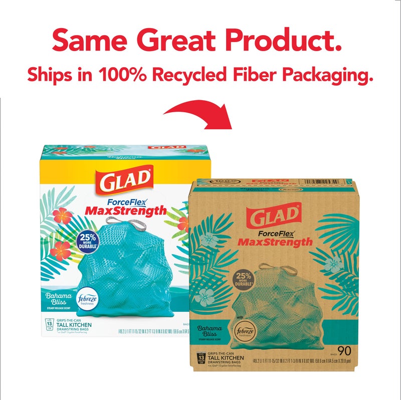 Glad ForceFlex MaxStrength Kitchen Trash Bags, 13 Gal, Bahama Bliss Febreze, 90 Ct (Pack May Vary) - Image 2