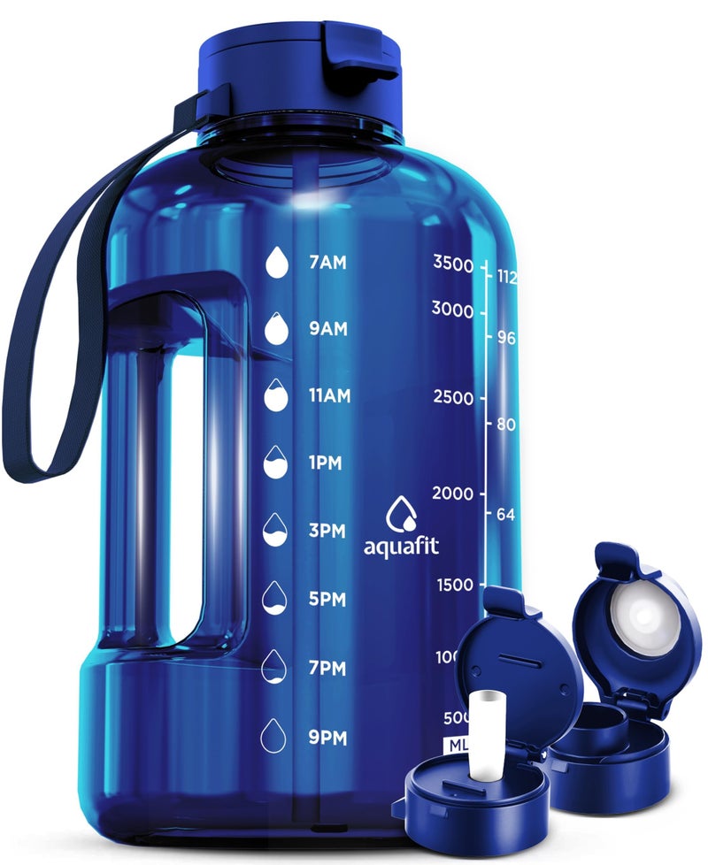 AQUAFIT Sports Motivational Water Bottle With Times To Drink  Straw Time Marker for Gym 128 oz  Large  Jug 1 Gallon
