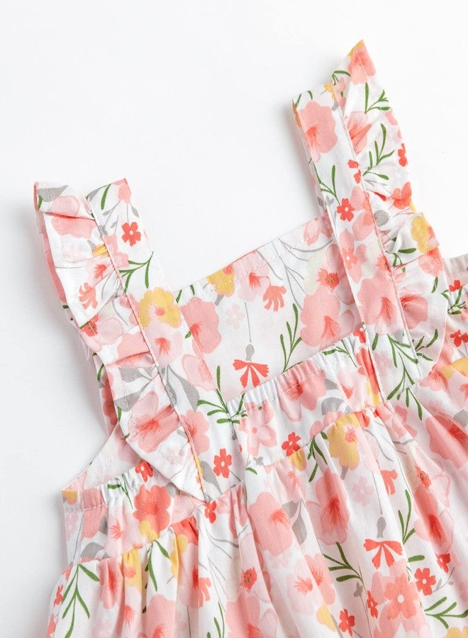 Simplee kids Baby Infant Girls Summer Romper Dress Summer Cotton Ruffle Sleeve Floral Onesie for 3 Months Pink - Image 4