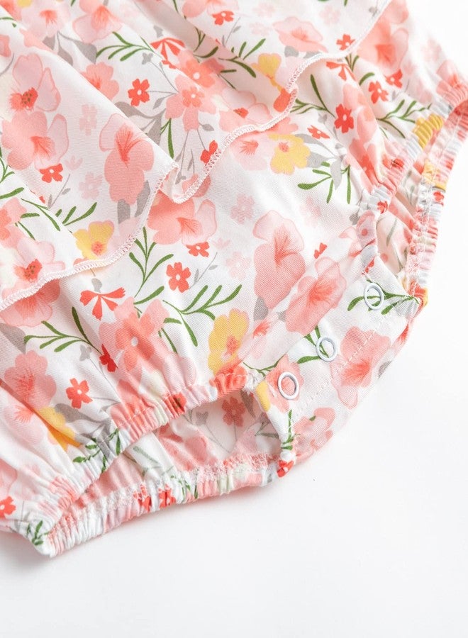 Simplee kids Baby Infant Girls Summer Romper Dress Summer Cotton Ruffle Sleeve Floral Onesie for 3 Months Pink - Image 5