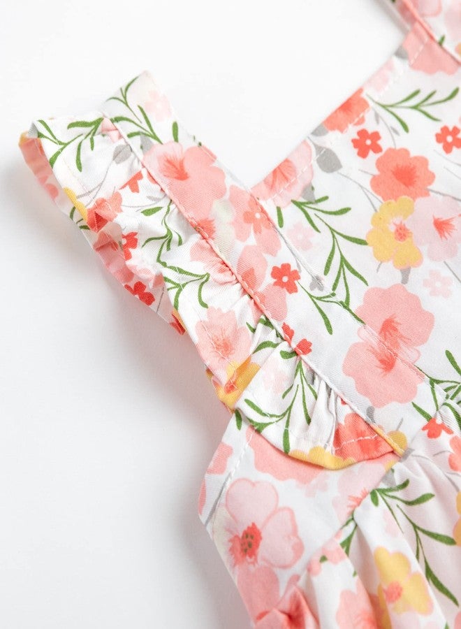 Simplee kids Baby Infant Girls Summer Romper Dress Summer Cotton Ruffle Sleeve Floral Onesie for 3 Months Pink - Image 3