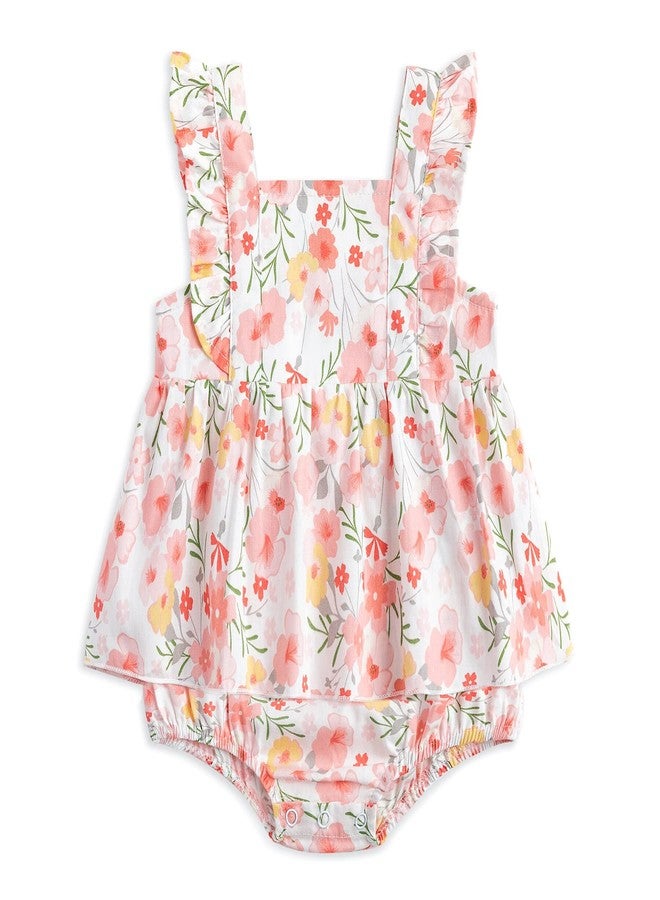 Simplee kids Baby Infant Girls Summer Romper Dress Summer Cotton Ruffle Sleeve Floral Onesie for 3 Months Pink - Image 1