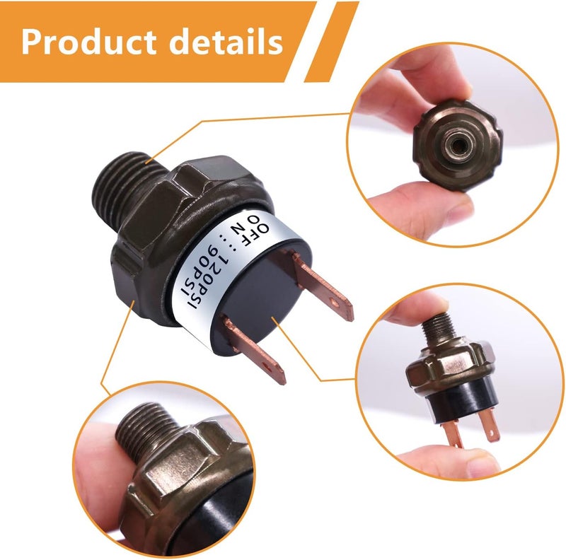 mankk Air Pressure Switch 90-120 PSI Thread 1/8" NPT 24V 12V DC Air Compressor Pressure Switch for Air Horn Train 90-120-1/8" NPT-BK - Image 5
