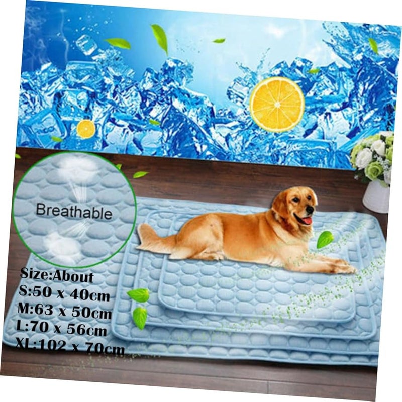 حصيرة تبريد للحيوانات الأليفة للكلاب والقطط بطانية ثلجية قابلة للتنفس للاستخدام الداخلي والخارجي أزرق - Image 3
