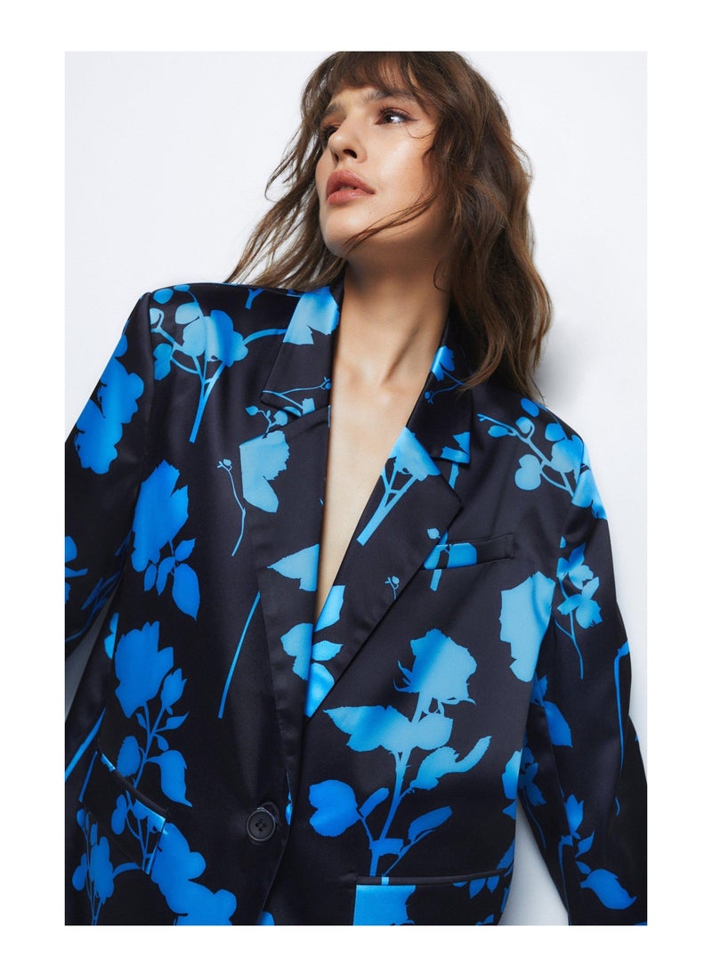 NASTY GAL - Premium Satin Floral Printed Blazer - Image 1