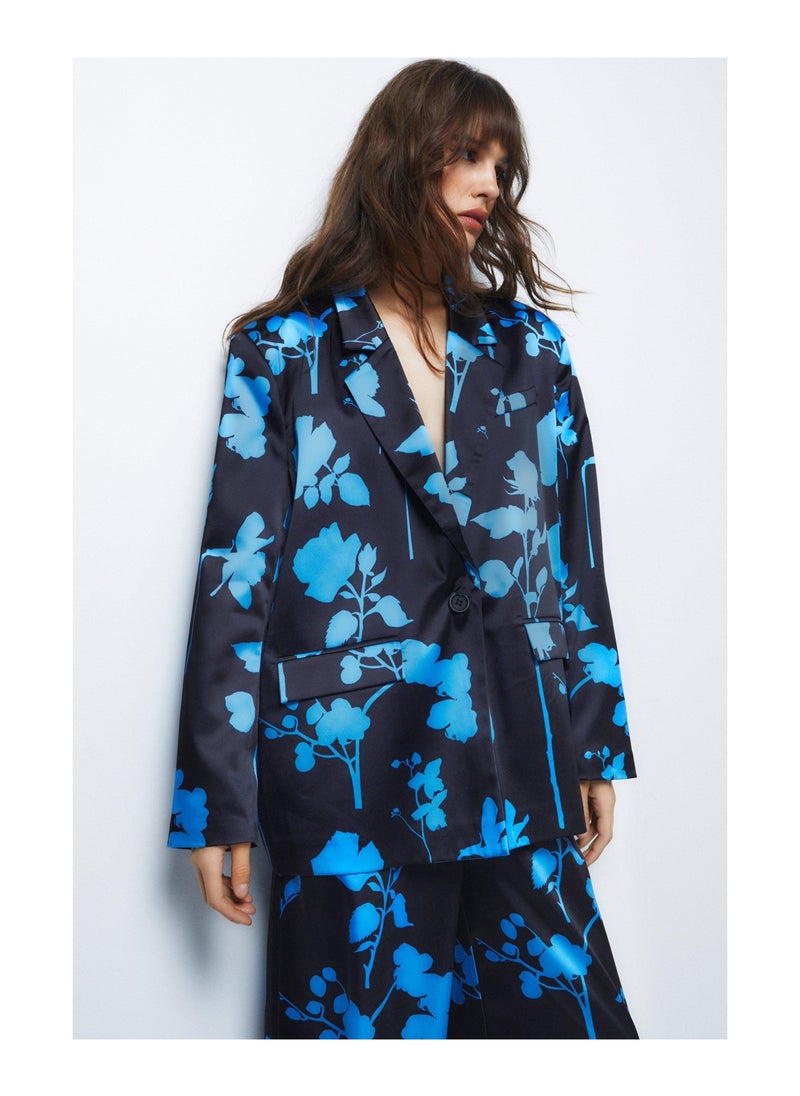 NASTY GAL - Premium Satin Floral Printed Blazer - Image 1