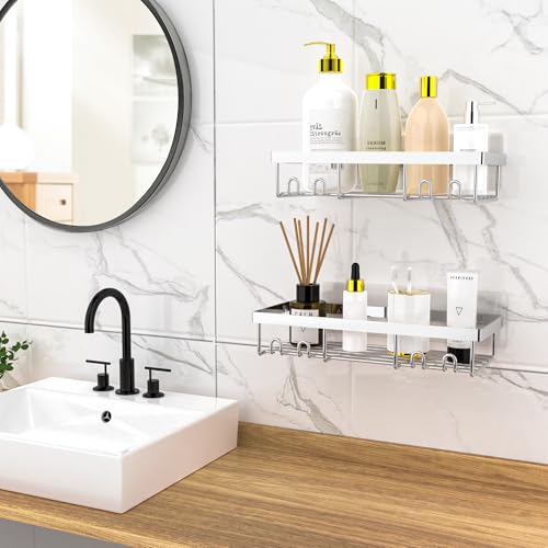 Moforoco Shower Caddy Shelf Organizer Rack, Self Adhesive Black Bathroom Shelves Basket, Home Farmhouse Wall Inside Organization and Storage Decor Rv Accessories, First Camper Apartment Essentials - Image 5