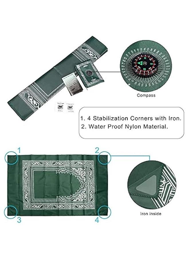 KHAJUL Portable Prayer Mat with Compass Lightweight Polyester Muslim Prayer Rug Pocket Waterproof Travel-Friendly, Perfect for Ramadan Gifts Green, 60cm X 100cm  - Image 4
