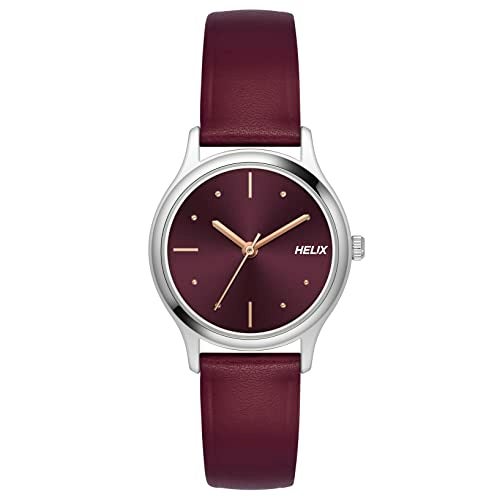 Helix by Timex Analog Watch for Women with Burgundy Round Dial & Red Leather Strap Band Water Resistant Women's Wrist Watches - TW051HL02 - Image 1