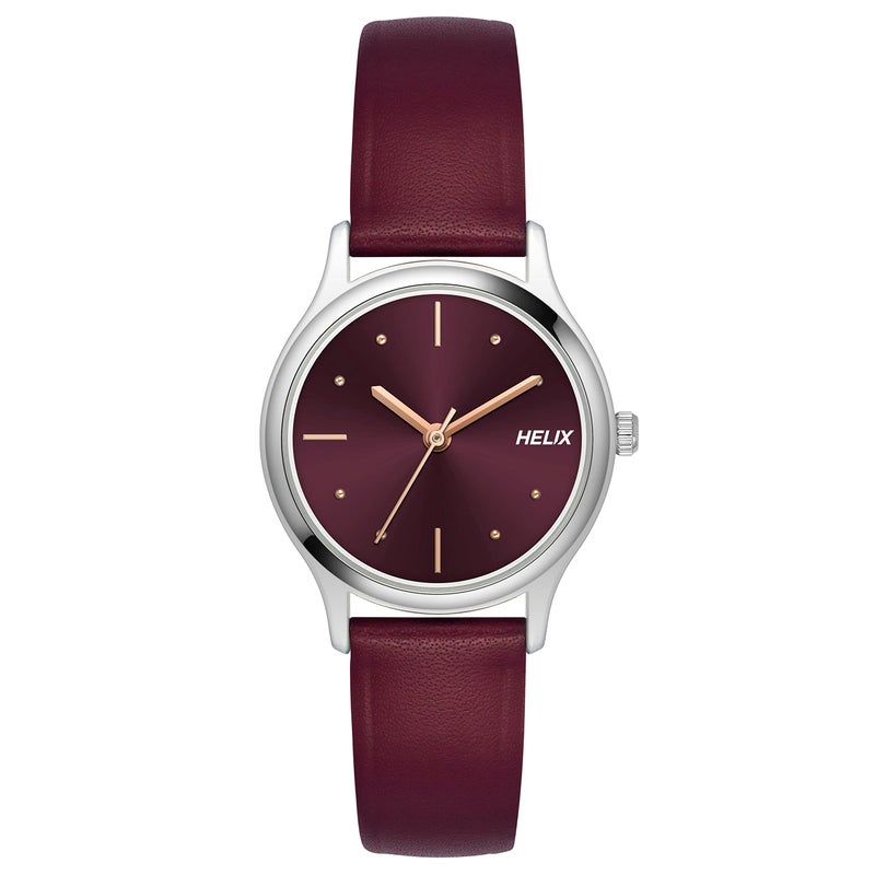 Helix by Timex Analog Watch for Women with Burgundy Round Dial & Red Leather Strap Band Water Resistant Women's Wrist Watches - TW051HL02 - Image 5
