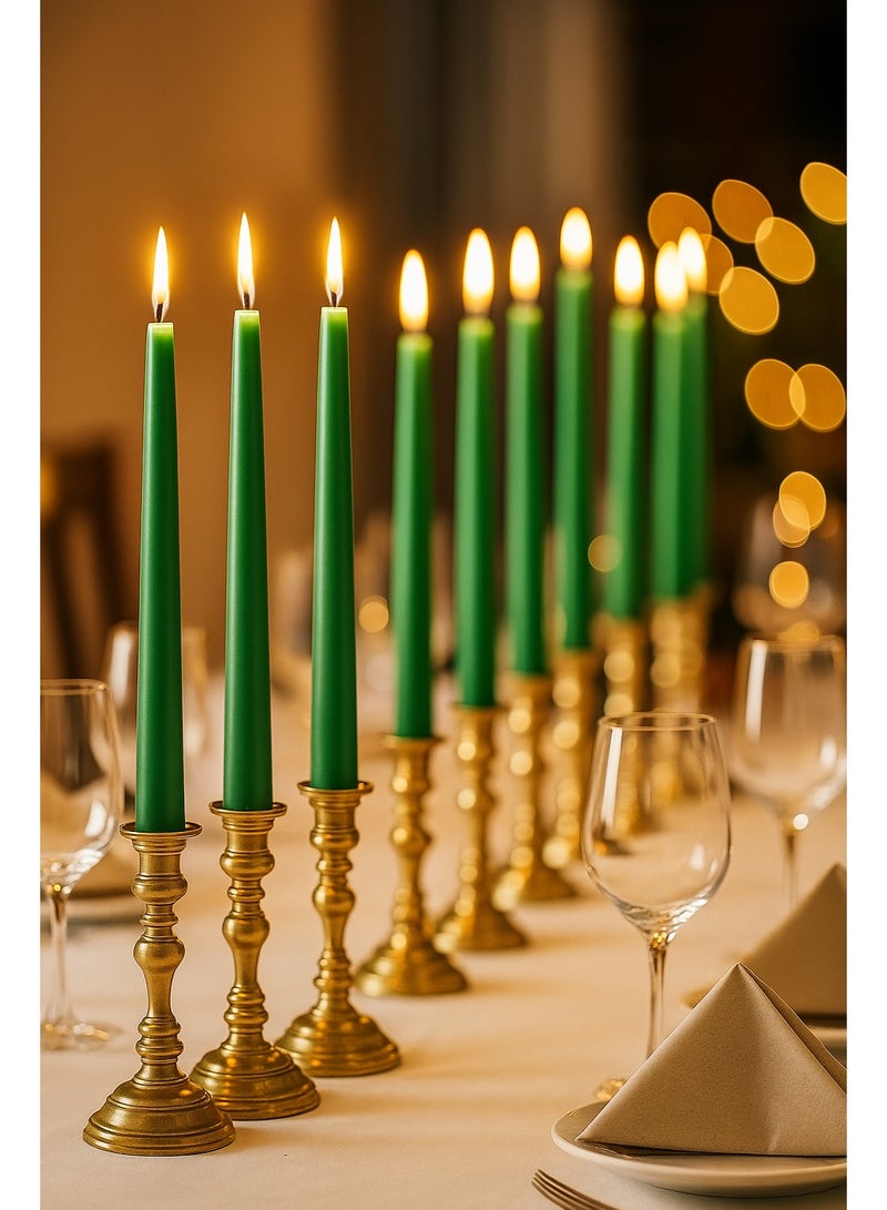 Home Care مجموعة 12 قطعة من الشموع الخضراء الرفيعة الأنيقة، شموع طويلة بدون قطرات للديكور المنزلي، العشاء، الزفاف والمناسبات | شموع شمعية غير معطرة، بدون دخان في علبة هدايا فاخرة - Image 3
