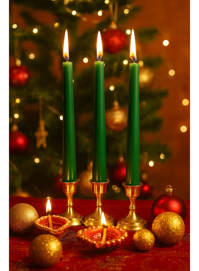 Home Care مجموعة 12 قطعة من الشموع الخضراء الرفيعة الأنيقة، شموع طويلة بدون قطرات للديكور المنزلي، العشاء، الزفاف والمناسبات | شموع شمعية غير معطرة، بدون دخان في علبة هدايا فاخرة - Image 4