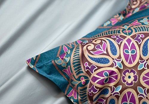 Eikei Damask Medallion Duvet Cover, Luxury Paisley Print Bedding Set, 400 Thread Count Egyptian Cotton (Teal, Queen) - Image 2
