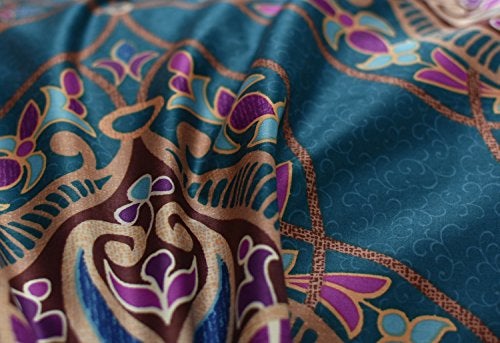 Eikei Damask Medallion Duvet Cover, Luxury Paisley Print Bedding Set, 400 Thread Count Egyptian Cotton (Teal, Queen) - Image 3
