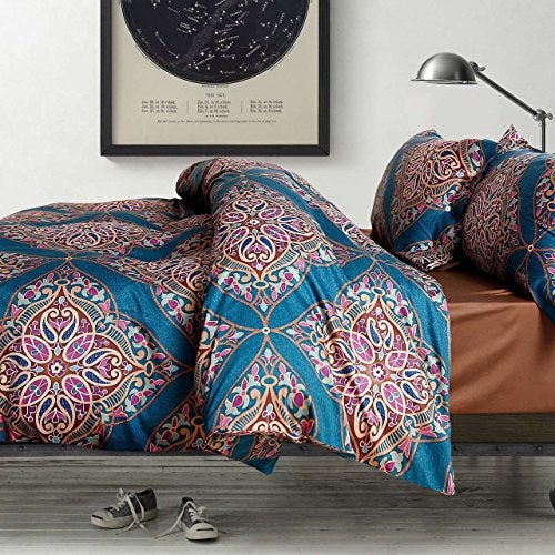 Eikei Damask Medallion Duvet Cover, Luxury Paisley Print Bedding Set, 400 Thread Count Egyptian Cotton (Teal, Queen) - Image 1