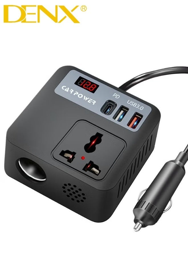 Denx Car Power Inverter, 100W with Car Battery Clip, Car Charger Adapter with 2 USB Ports, 1 PD Port, Built-in Switch and LED Display, Suitable for Cars and Trucks. - Image 2