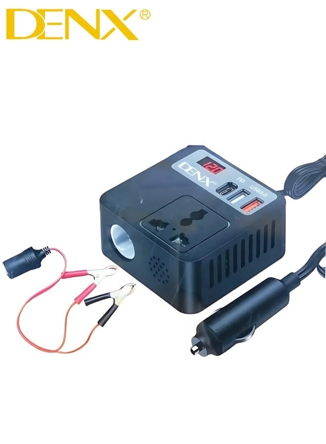 Denx Car Power Inverter, 100W with Car Battery Clip, Car Charger Adapter with 2 USB Ports, 1 PD Port, Built-in Switch and LED Display, Suitable for Cars and Trucks. - Image 4