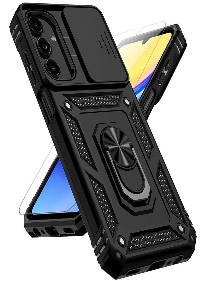 PUSHIMEI for Samsung Galaxy A15 5G Case with Slide Camera Cover HD Screen Protector [Military Grade 16ft. Drop Tested] Magnetic Ring Holder Kickstand Protective Phone Case for Galaxy A15 5G 2024, Black - Image 1