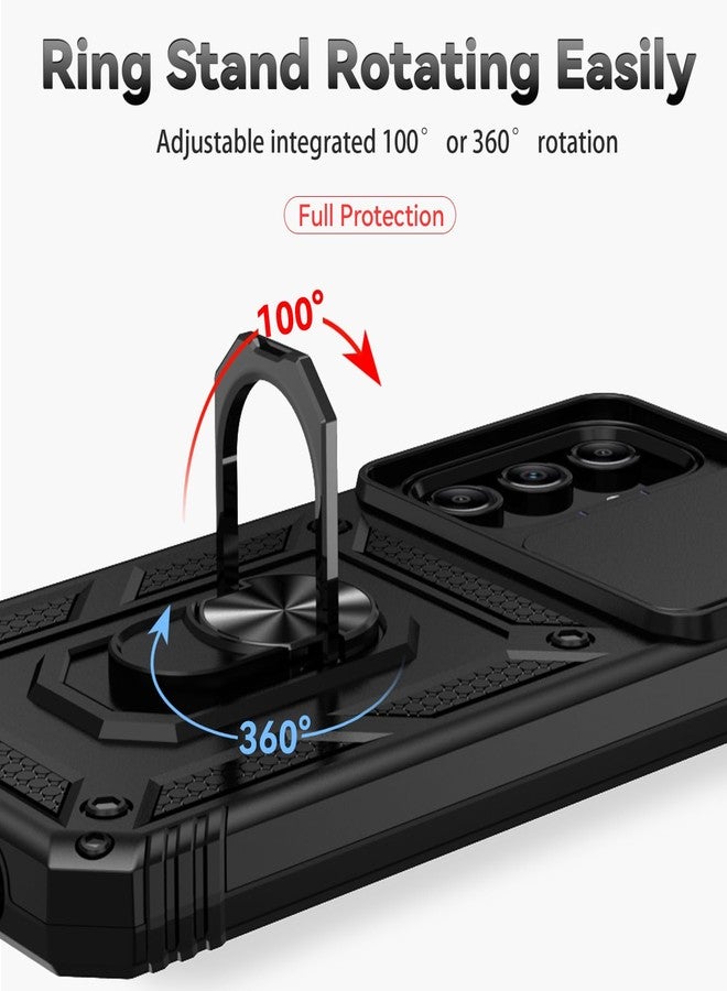 PUSHIMEI for Samsung Galaxy A15 5G Case with Slide Camera Cover HD Screen Protector [Military Grade 16ft. Drop Tested] Magnetic Ring Holder Kickstand Protective Phone Case for Galaxy A15 5G 2024, Black - Image 5